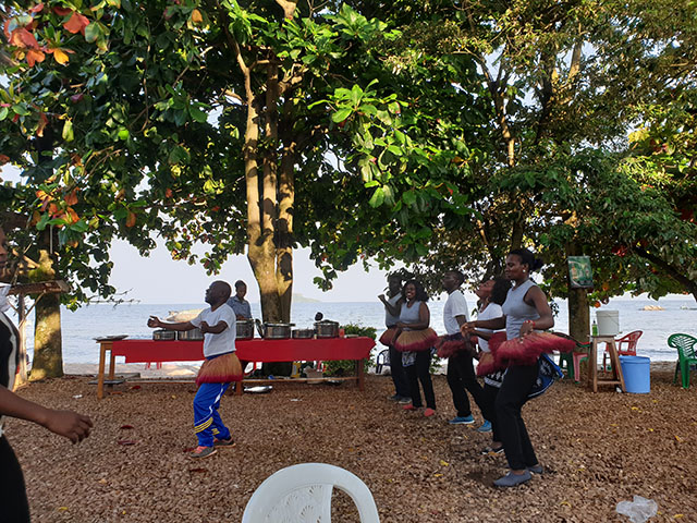 Enjoying a traditional dance during dinner.