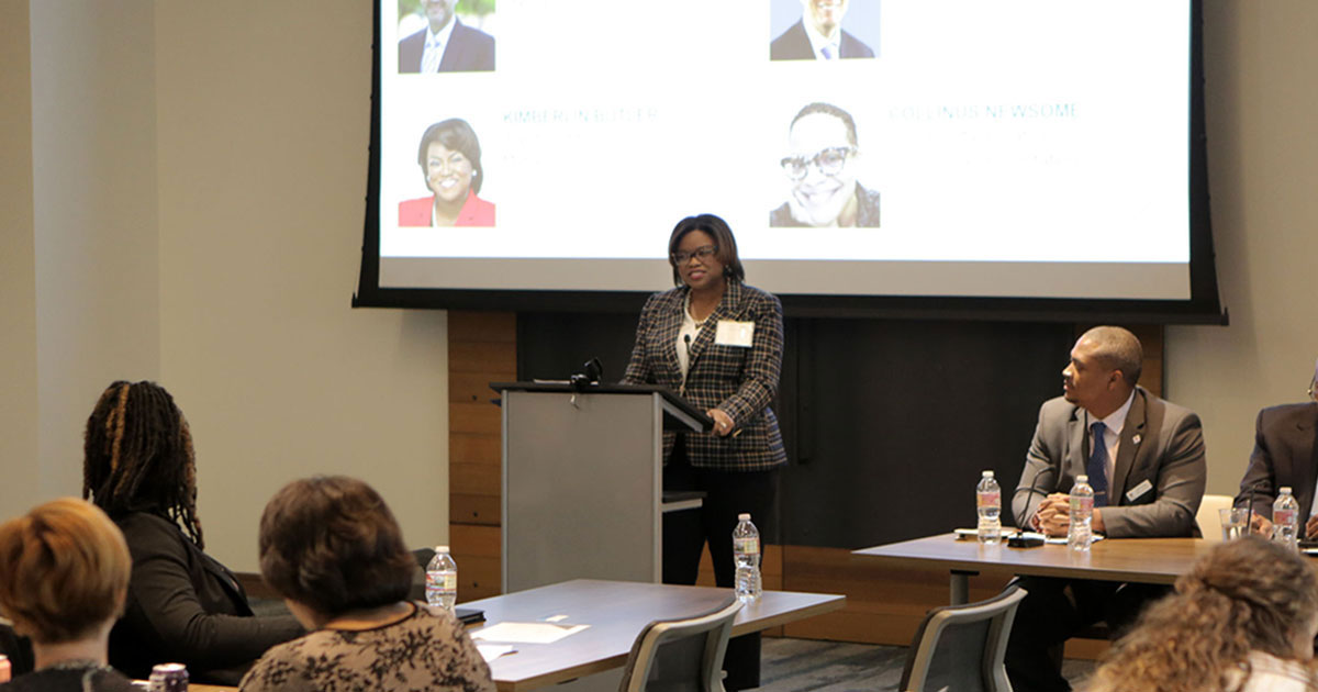 Kimberlin Butler, director of foundation engagement providing opening remarks at the convening. Photo by Rich Clement