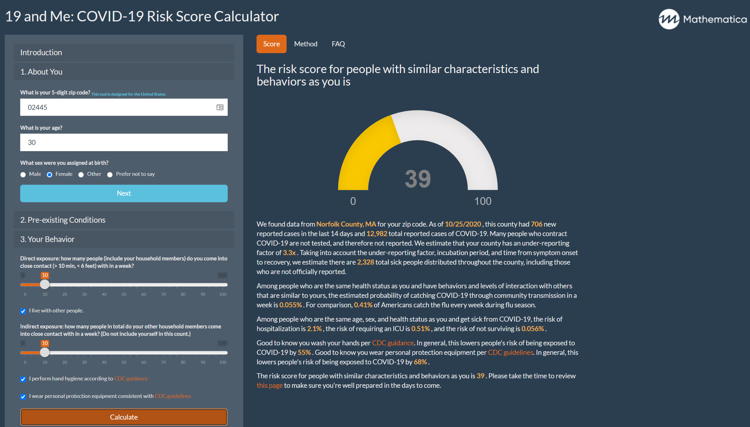 19 and Me Risk Calculator