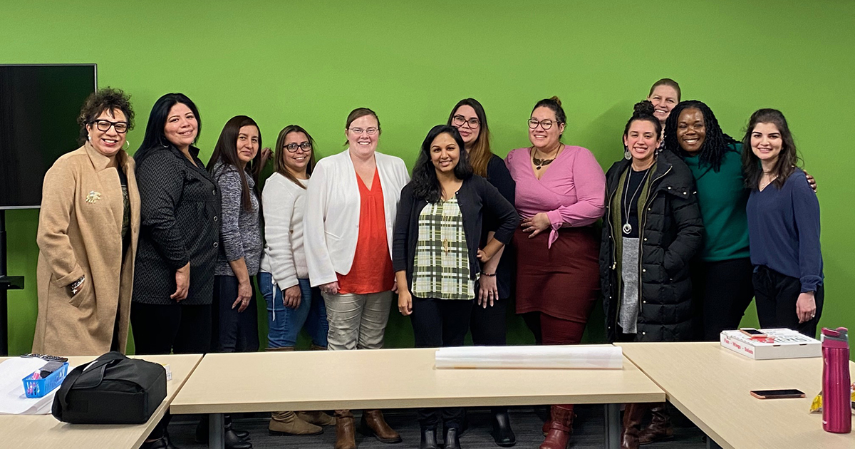 Staff from Congress of Communities, Detroit Hispanic Development Corporation, Living Arts, W.K. Kellogg Foundation, and Mathematica gathered for a learning collaborative meeting in January 2020 to discuss the programs they developed for informal child care providers.