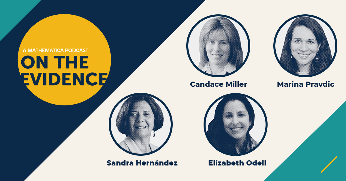 On The Evidence logo in top left; on right, portraits of Candace Miller, Sandra Hernández, Elizabeth Odell, and Marina Pravdic. 