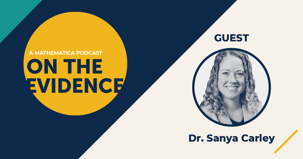 On the Evidence podcast banner with profile image of Sanya Carley