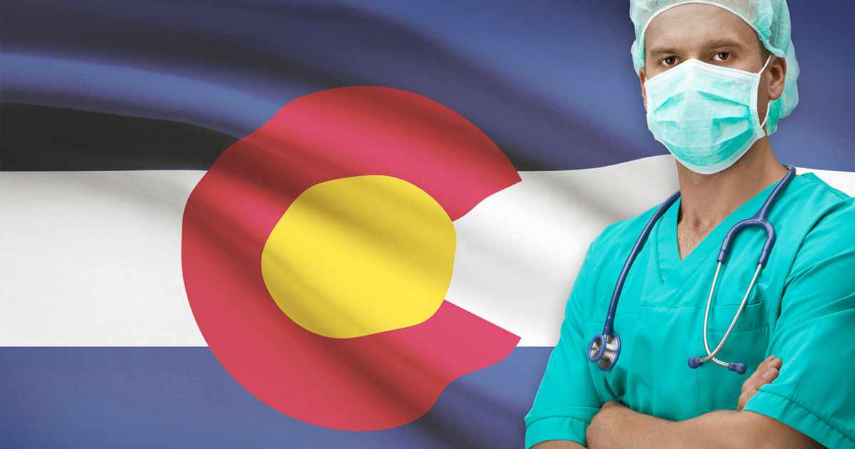 Colorado state flag and medical professional