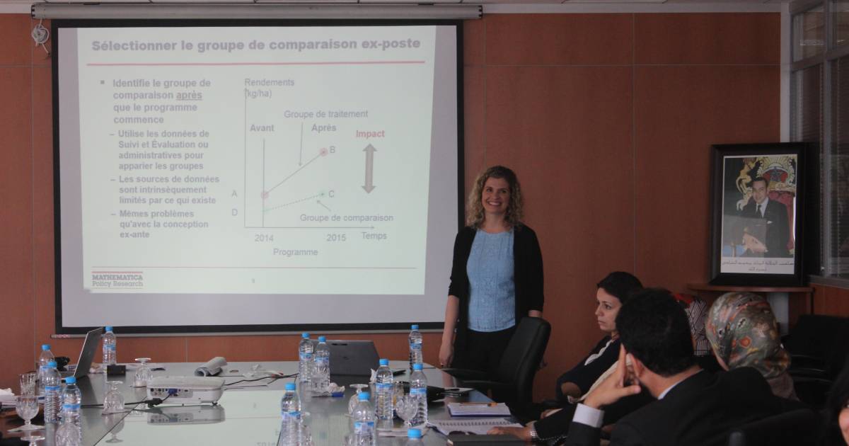 Emilie Bagby giving a presentation in Morocco
