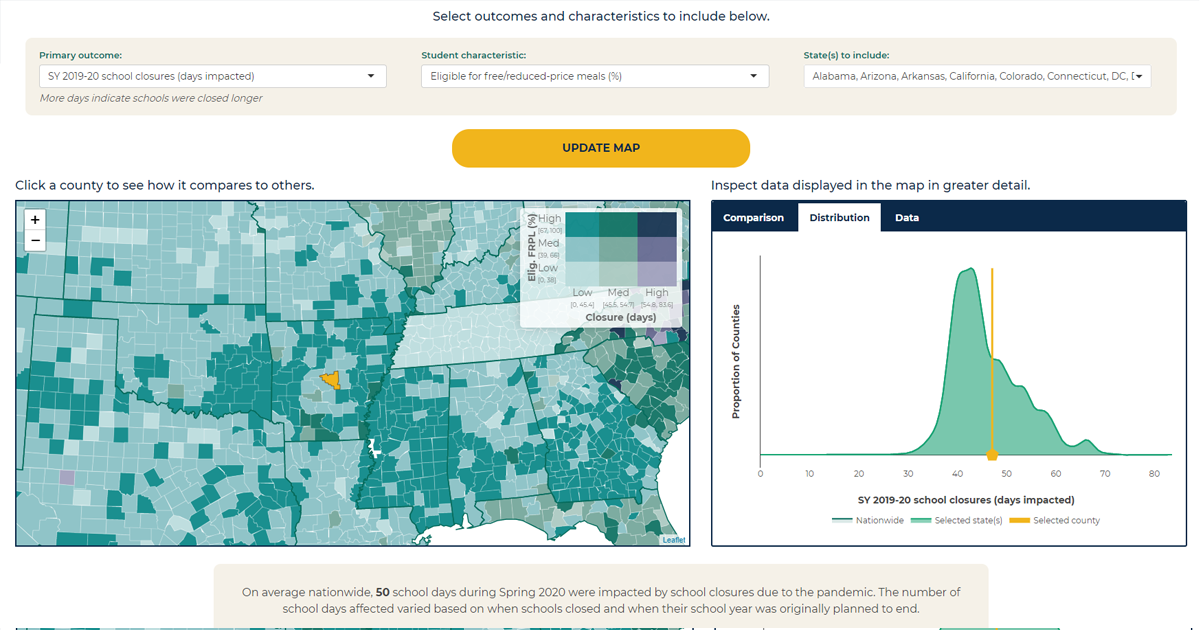 Screenshot of the school closures dashboard