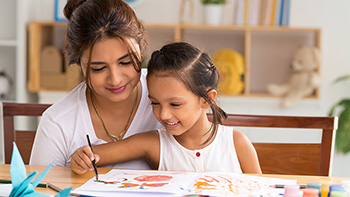 Mother with daughter learning