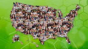 map of US with head shots of young people's faces