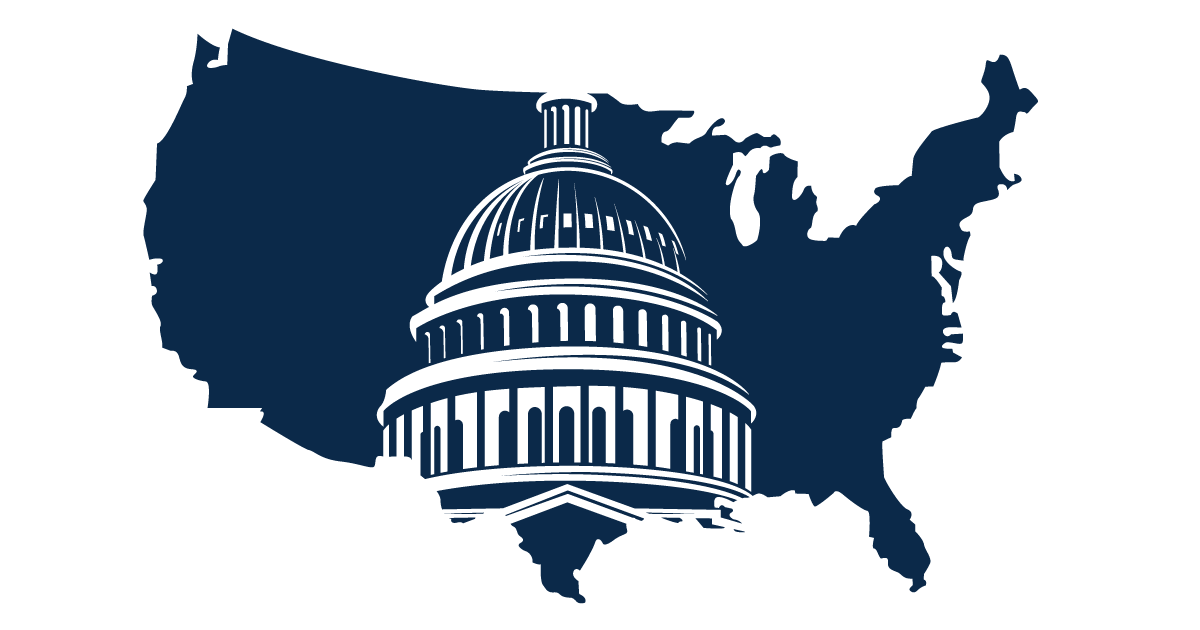 Illustration of the continental United States with the U.S. Capitol building overlaid.