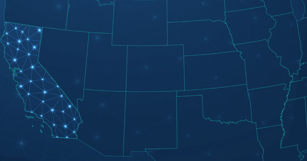 Map of western U.S. with data points connected and highlighted over California