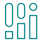 Icon of various size bars, topped with various size ovals to reach the same height