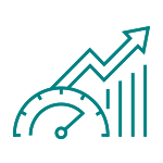 Icon of a upwards arrow chart emerging from a gauge