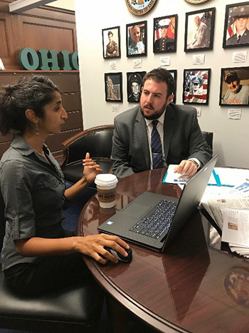 Mathematica’s Aparna Keshaviah provides a demo of the S.T.Op NextGen dashboard to a health policy advisor within Congressman Steve Stivers’ office.