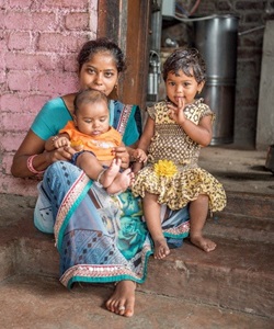 Mother and children in India