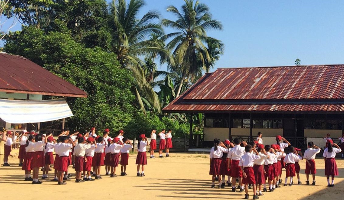 Children outside classroom in Indonesia