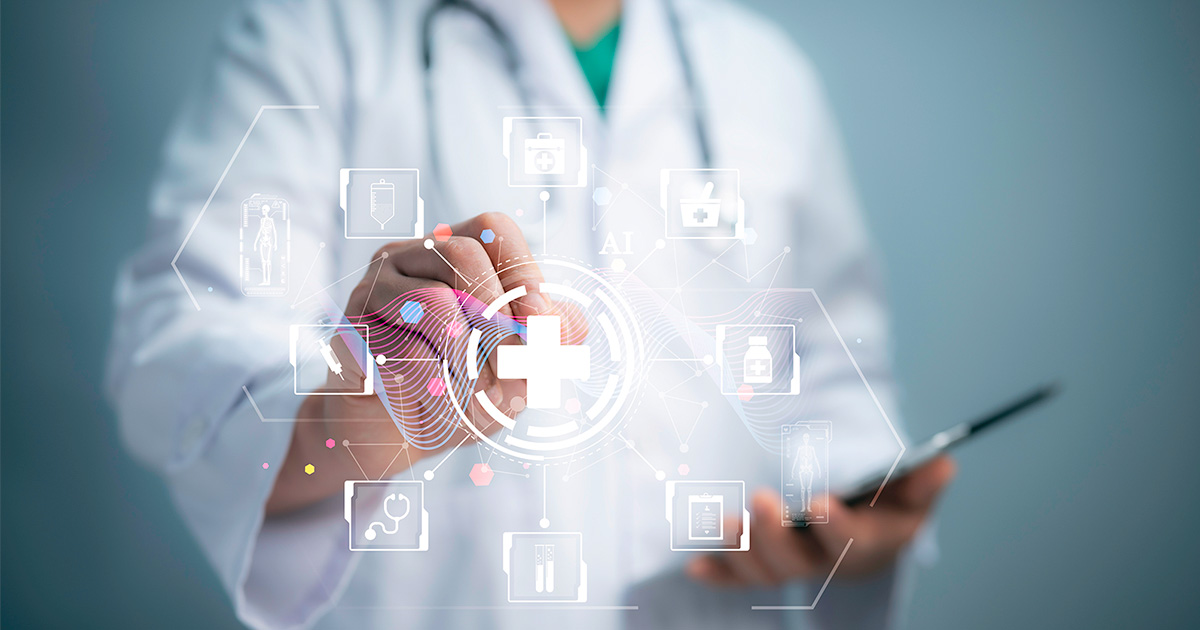 A health care provider reviewing data