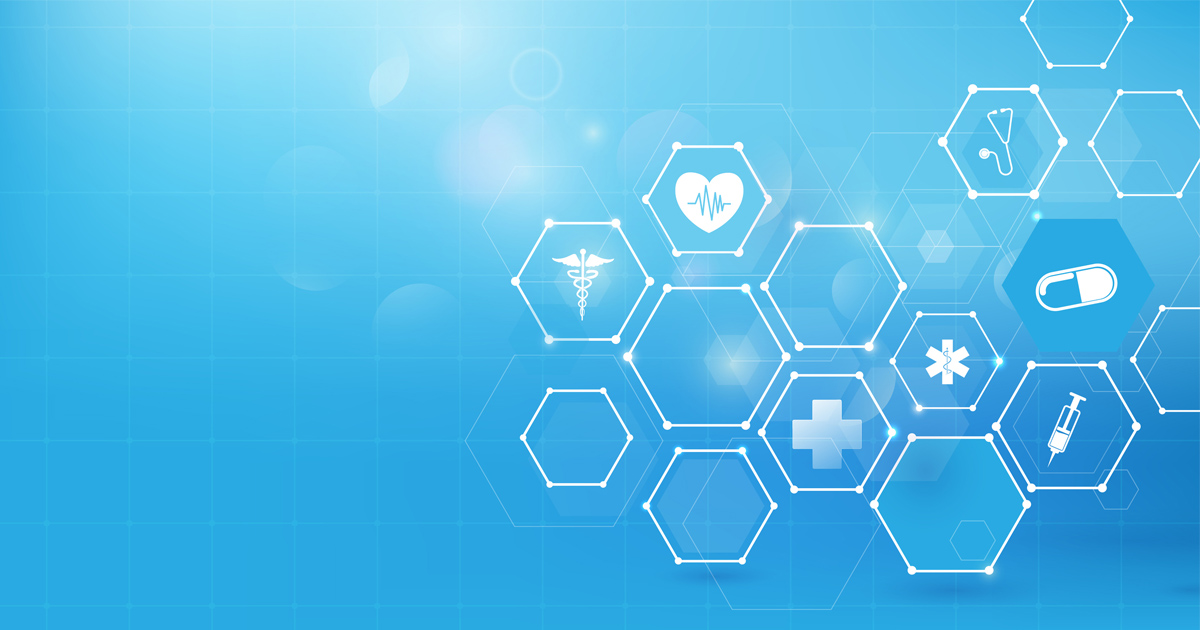 Medicine and science with abstract digital hi tech hexagons on blue background stock illustration