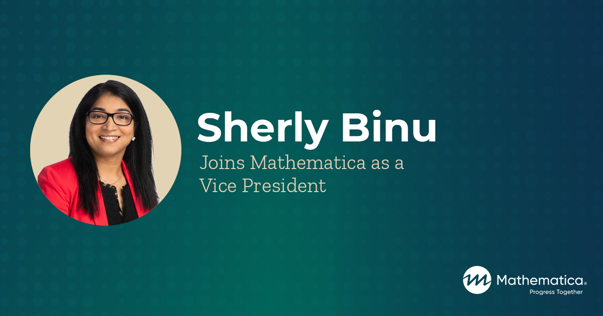 Portrait of Sherly Binu with text announcing that she joins Mathematica as a Vice President.