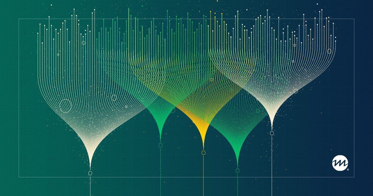 Abstract digital art featuring funnel shapes merging into intricate, symmetrical lines