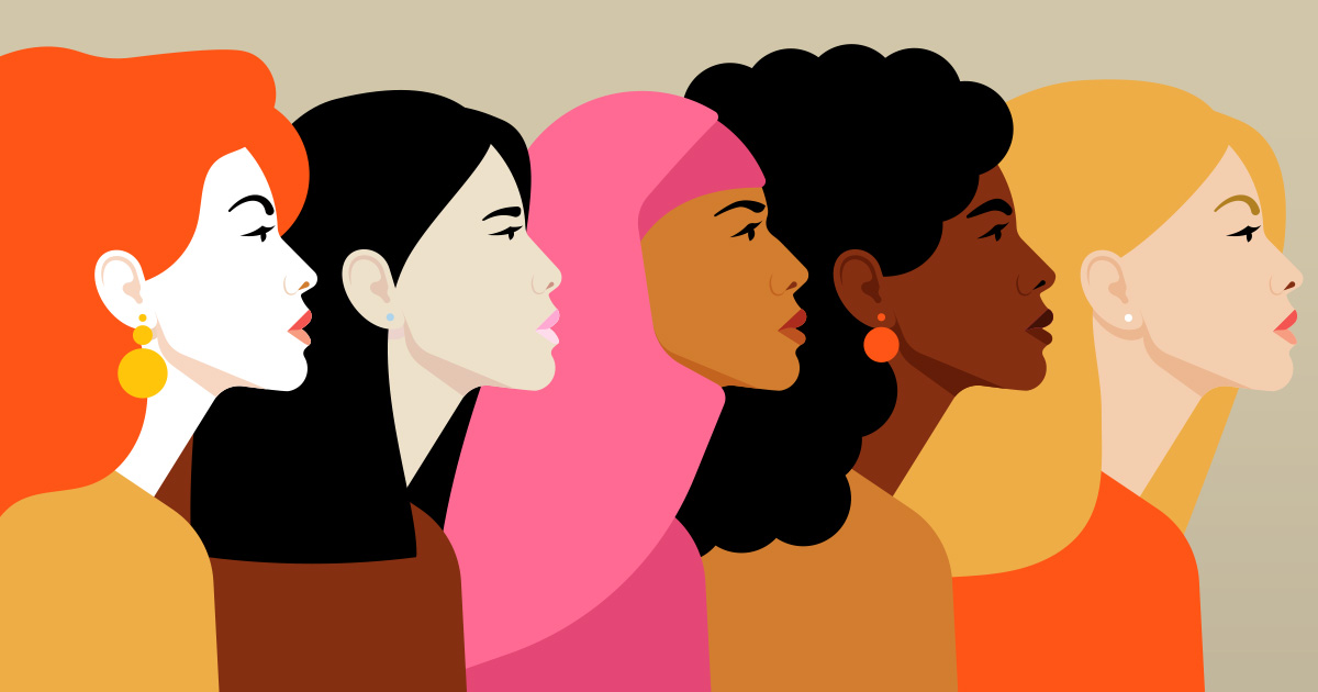 An illustration of a multi-ethnic group or women. 