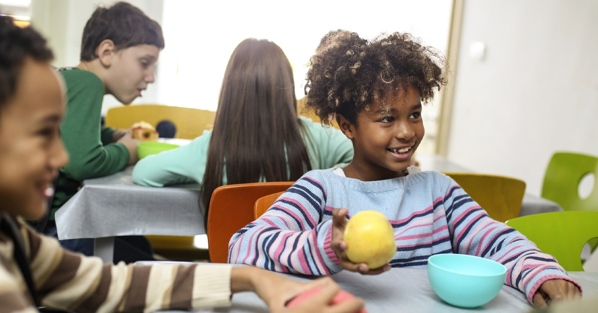 Children in a school cafeteria.