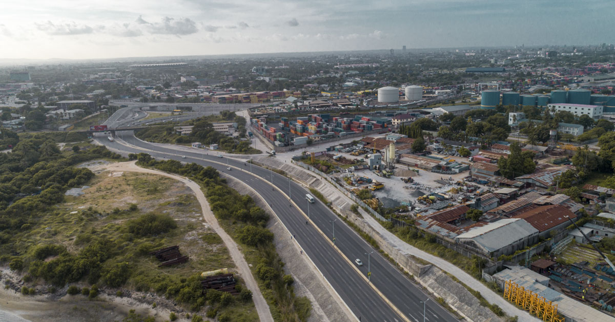 A road and hanging bridge in Dar es salaam city, Tanzania