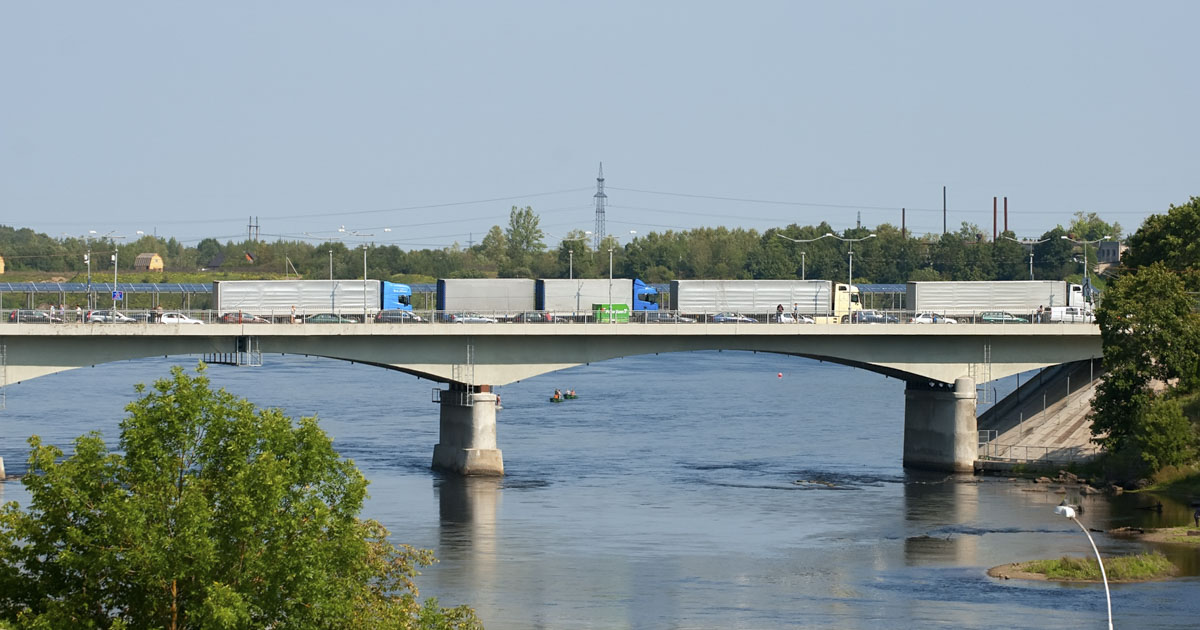 Bridge of Friendship over The Narva (Narova) River between Narva Town in Estonia and Ivangorod in Russia